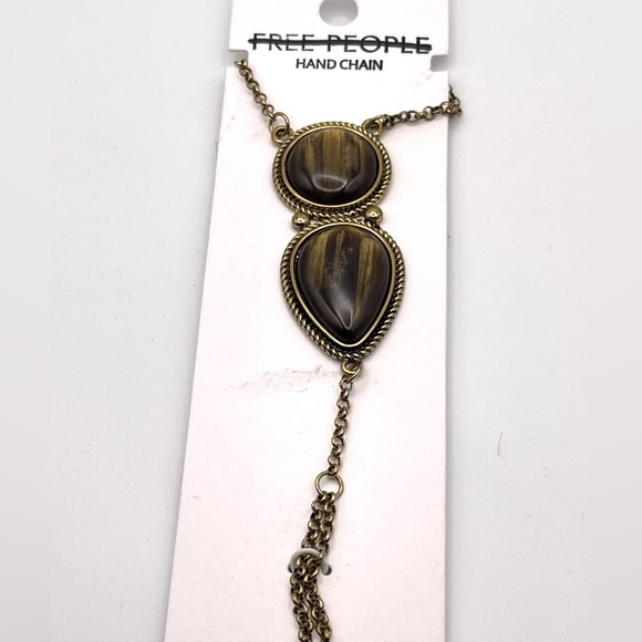 Free People Adele Hand Chain in Gold/Brown NWT Bohemian Bracelet Ring OS - Picture 1 of 3